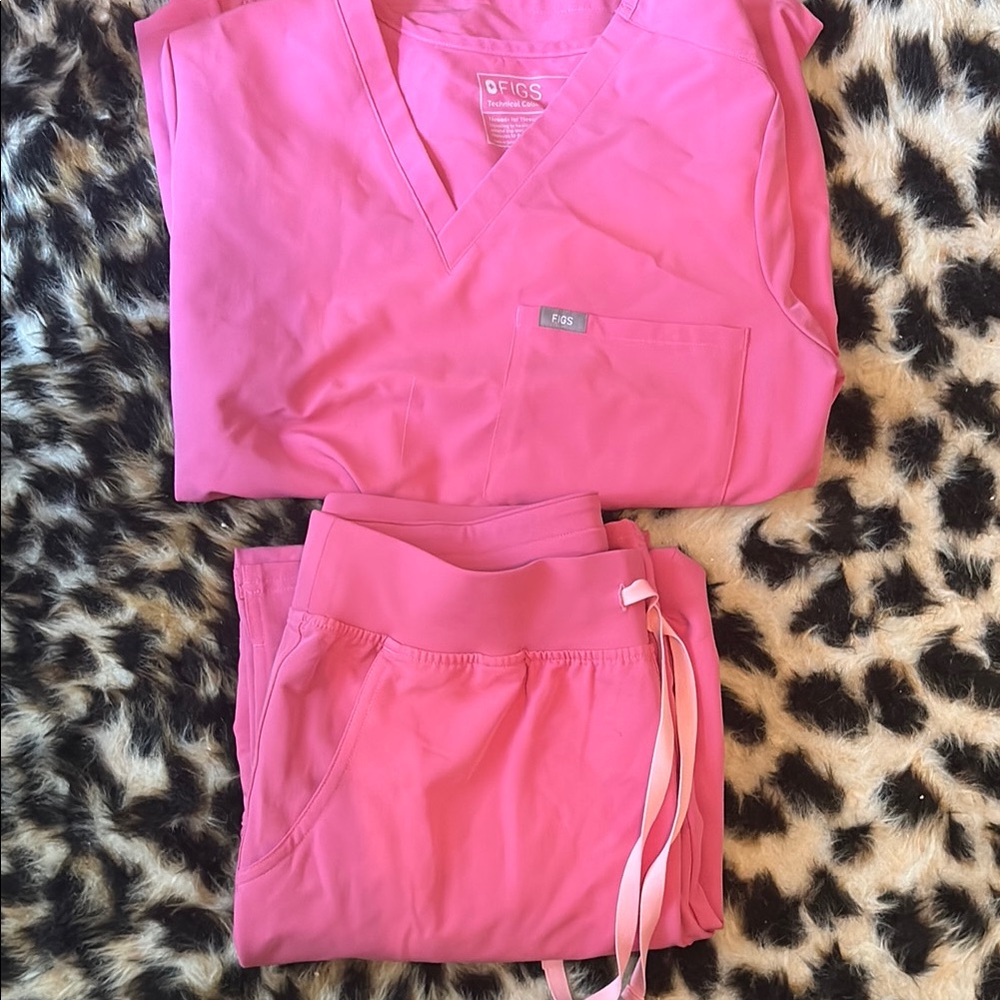 Figs Women's Bright Pink Scrub Top and Regular Bottom